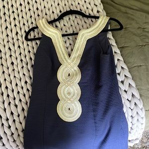 Lilly Pulitzer Valli Shift Dress Navy Blue gold trim size 2